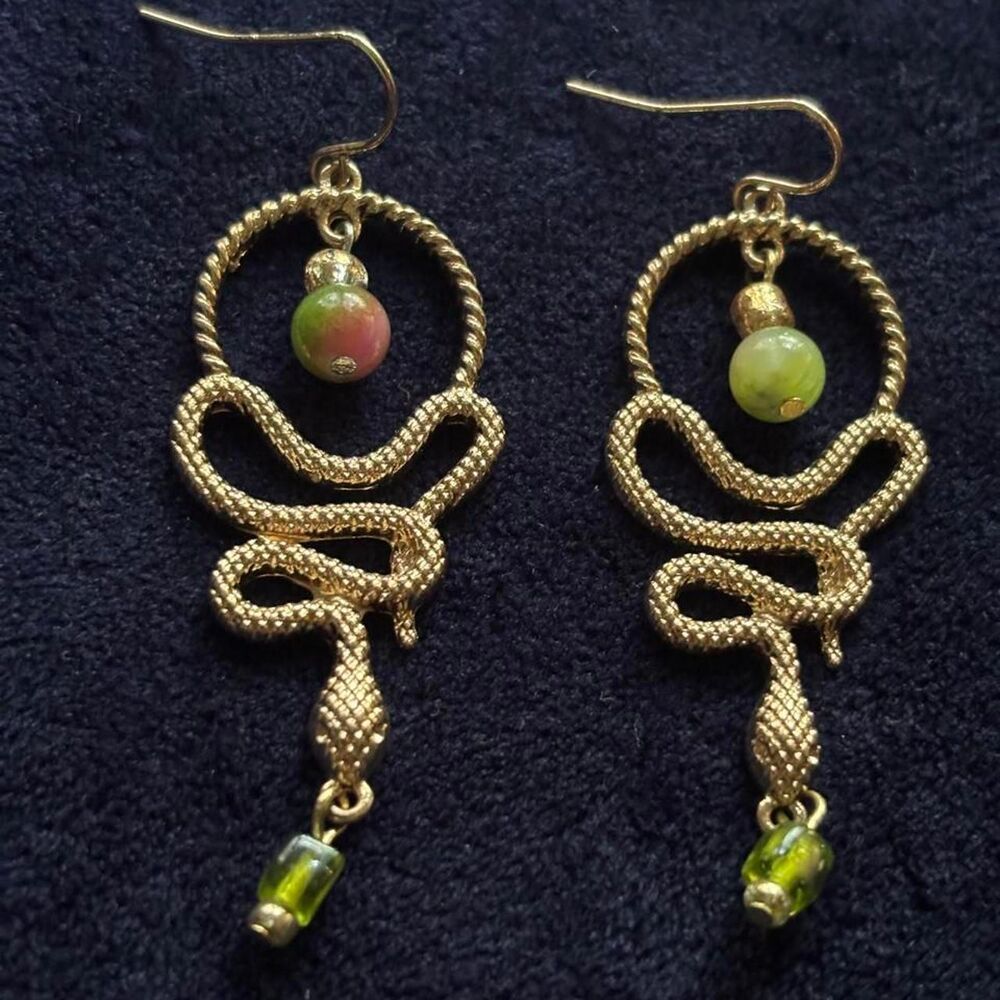 Watermelon Tourmaline Snake Earrings